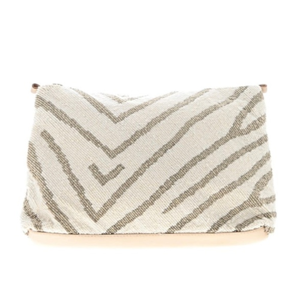 SSEKO Cream & Olive Beaded Zebra-Pattern Leather Clutch